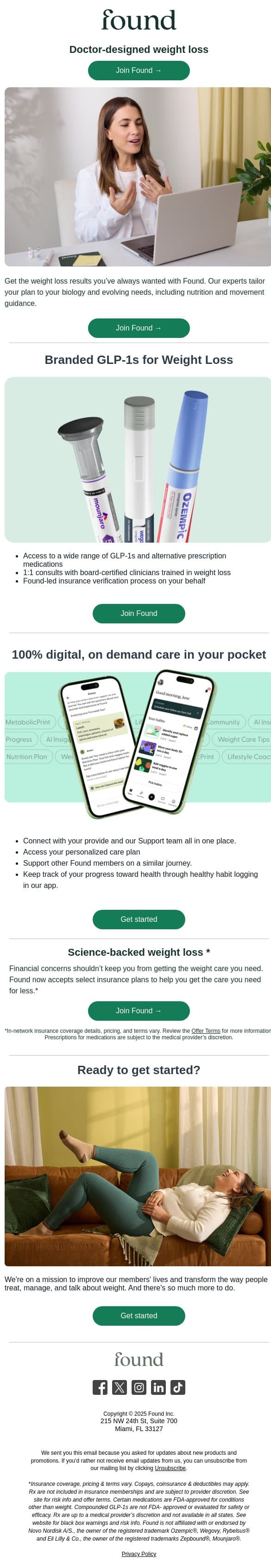 john! Get your expert-tailored plan for weight loss today. email from Found screenshot