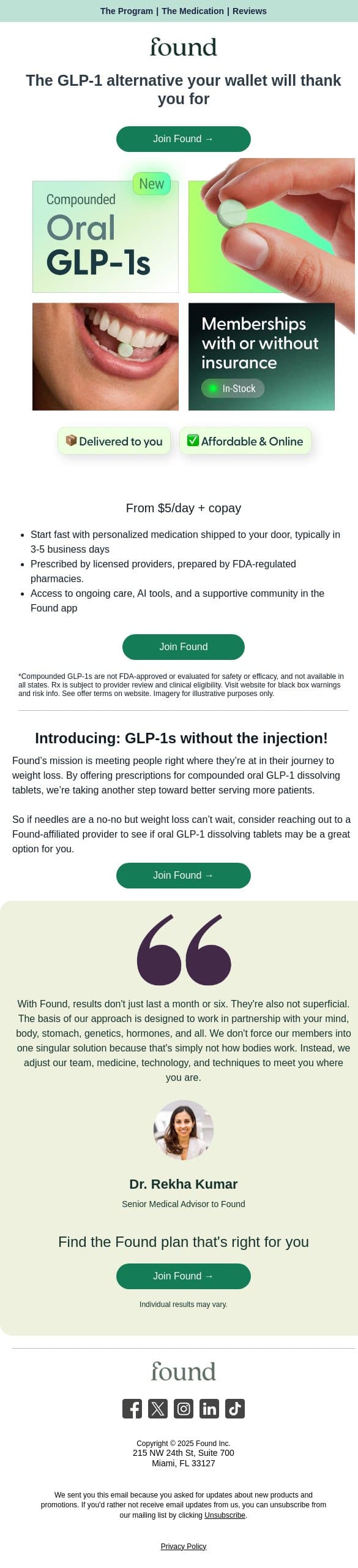 Hello: GLP-1s without the injection! email from Found screenshot