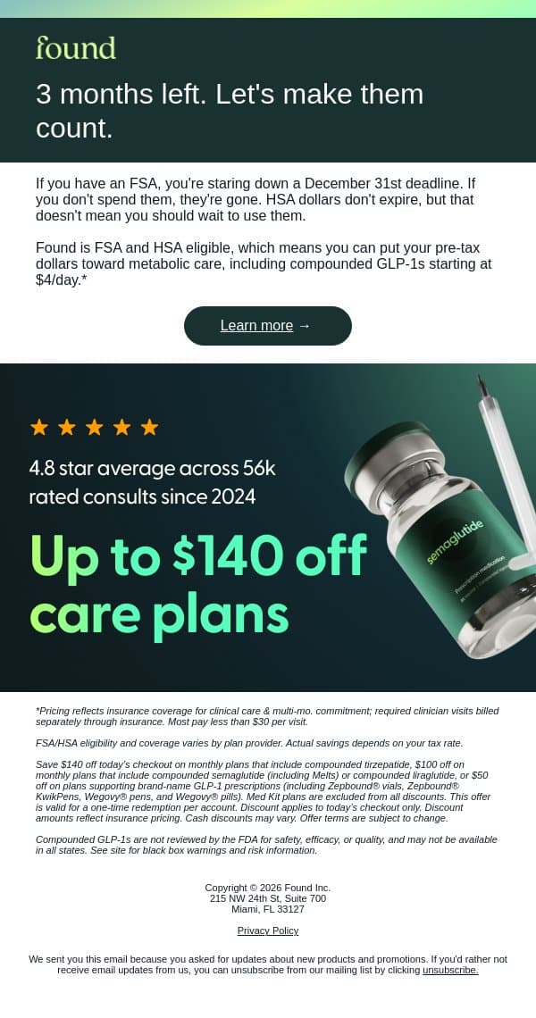 October check: How much FSA/HSA spend do you have left? email from Found screenshot