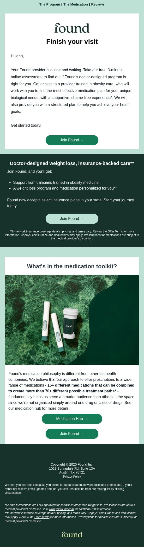 Your provider is waiting: this only takes a couple of minutes! email from Found screenshot