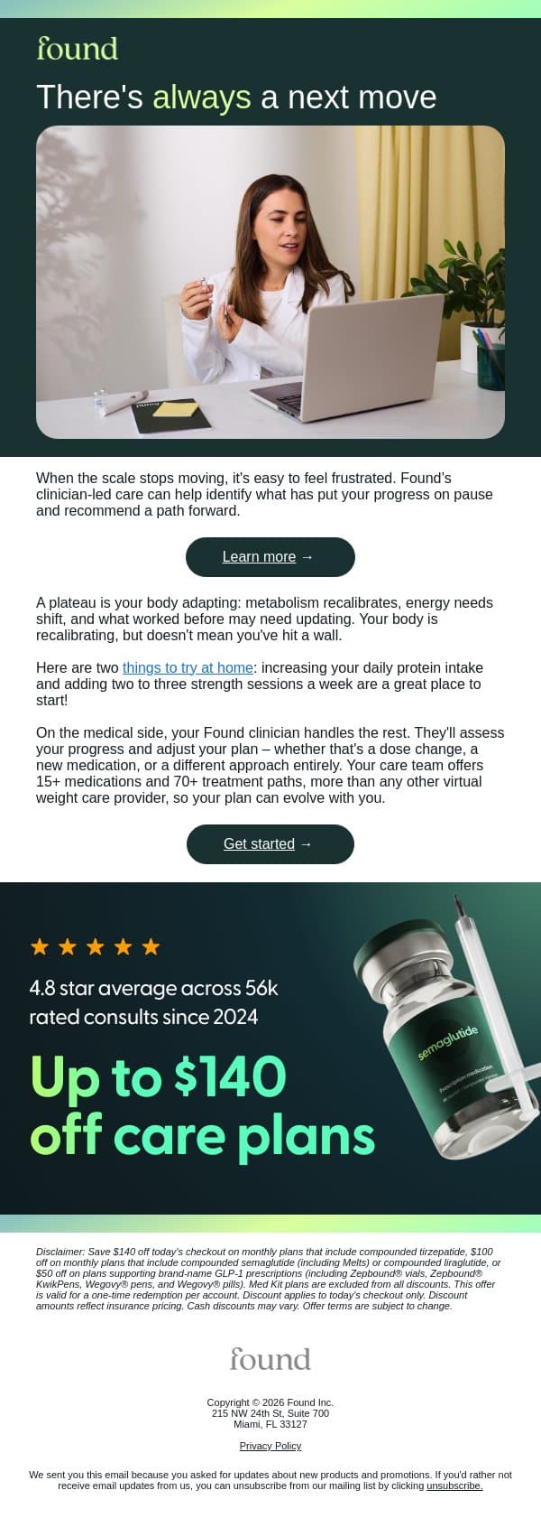Plateaus happen. Let’s find your next move email from Found screenshot