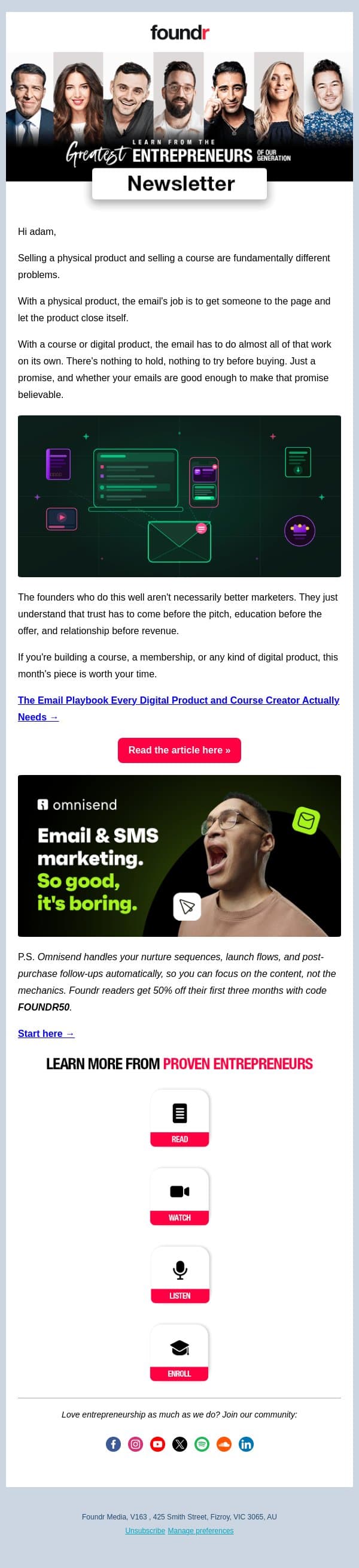 Why your email list is your most valuable launch asset email from Foundr screenshot