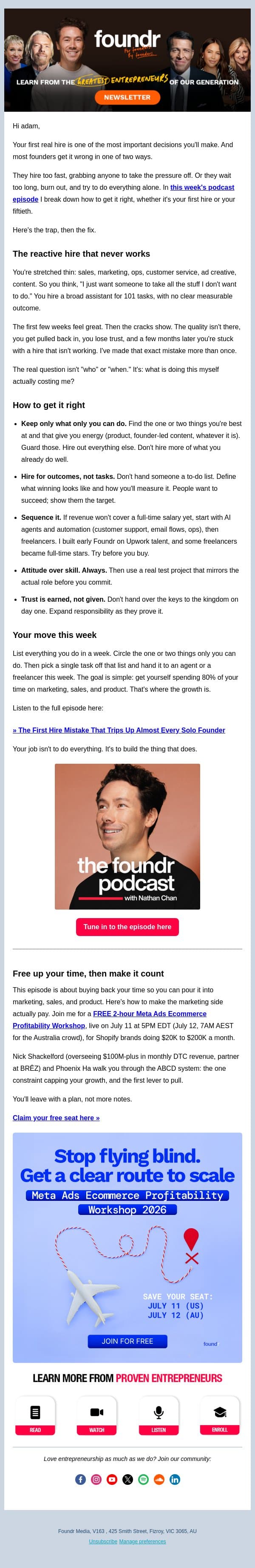 The first hire mistake that trips up almost every solo founder email from Foundr screenshot