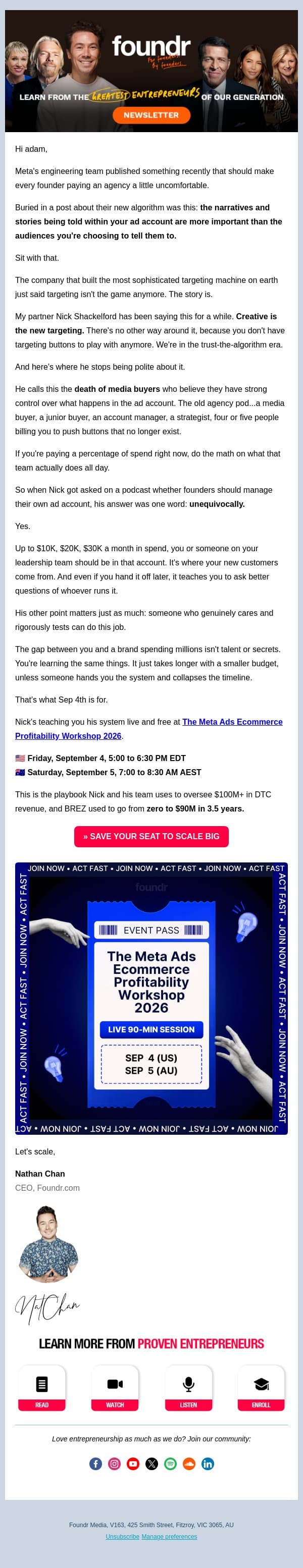 The death of media buyers email from Foundr screenshot