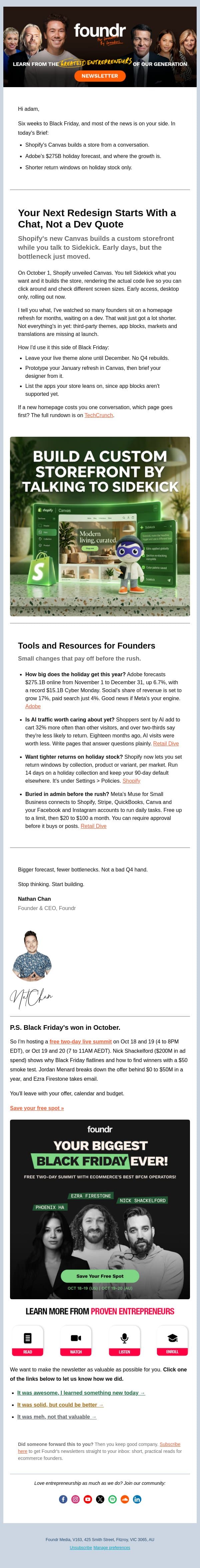 Your next redesign starts with a chat email from Foundr screenshot