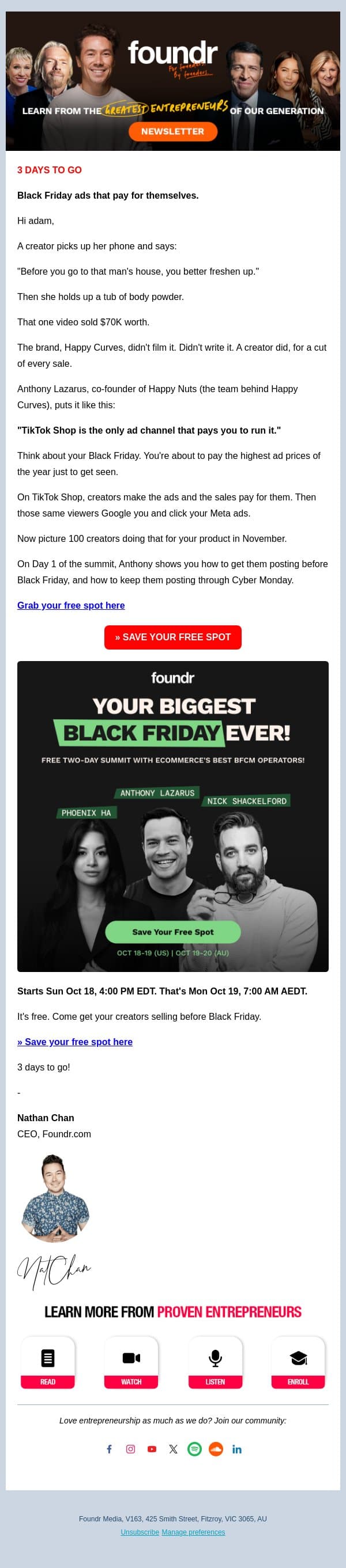 $70K from one sentence email from Foundr screenshot