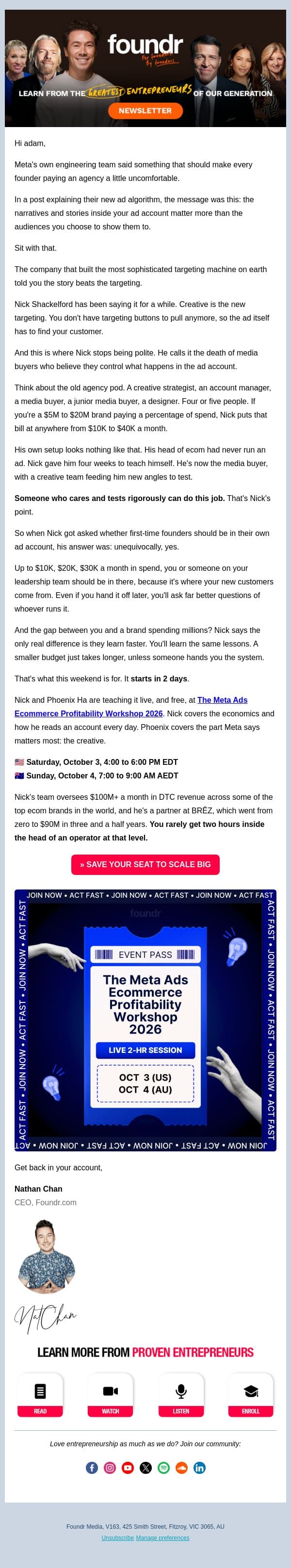 The death of media buyers... email from Foundr screenshot