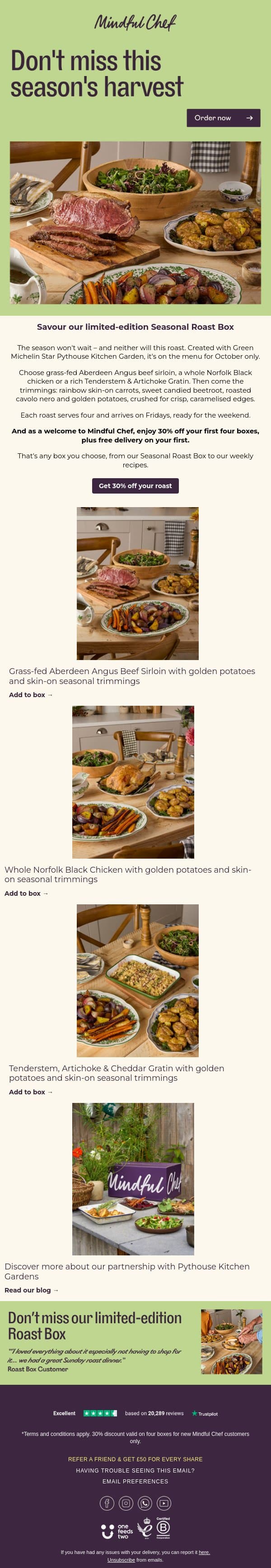 30% off your Sunday roast email from Freshly screenshot