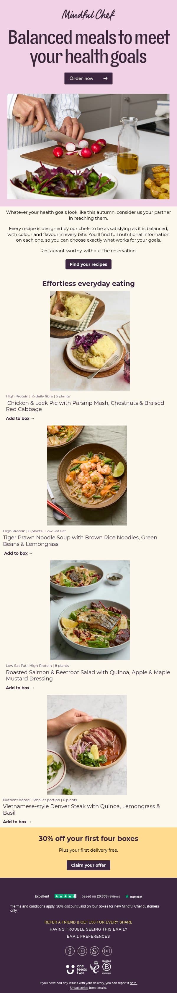 30% off to help you reach your health goals email from Freshly screenshot