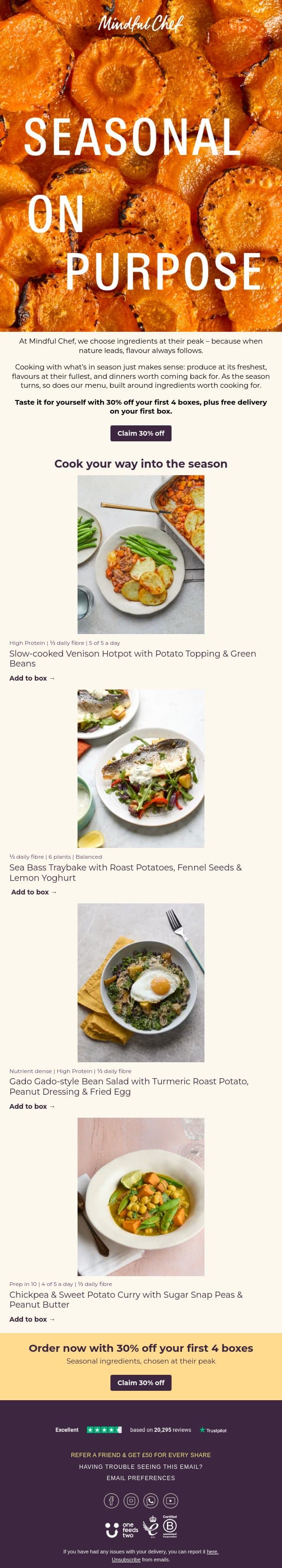 Start cooking the season’s best produce email from Freshly screenshot