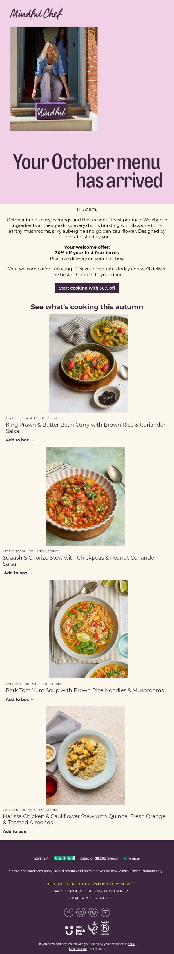 Discover October's finest flavours email from Freshly screenshot