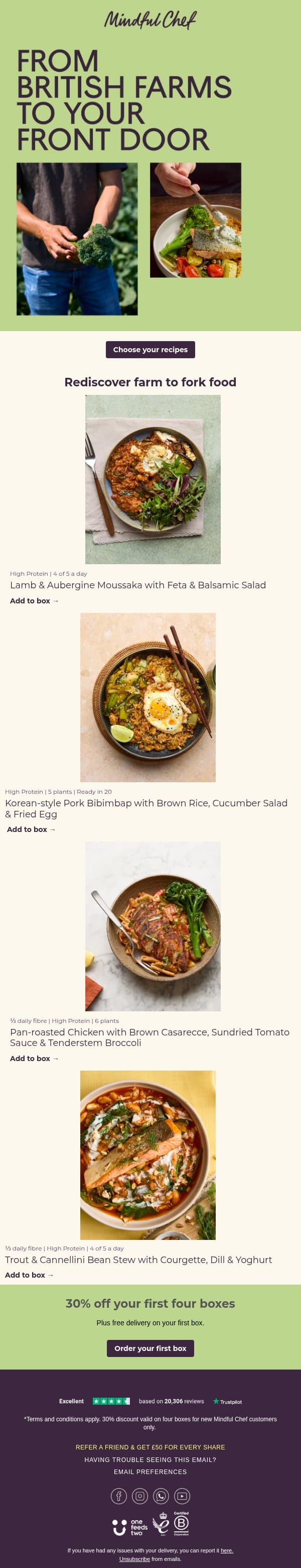 Discover farm to fork food email from Freshly screenshot