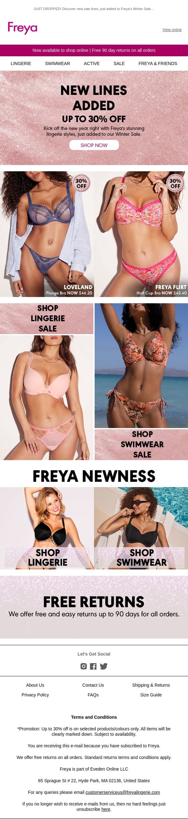 New Year, New Lines | Up to 30% Off email from Freya screenshot