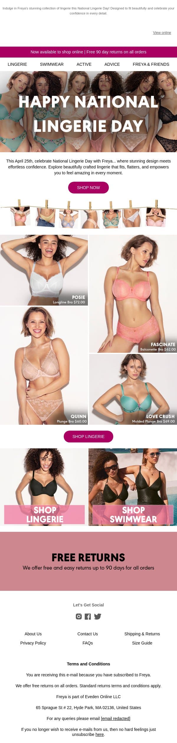 It’s National Lingerie Day Treats👙😍 email from Freya screenshot