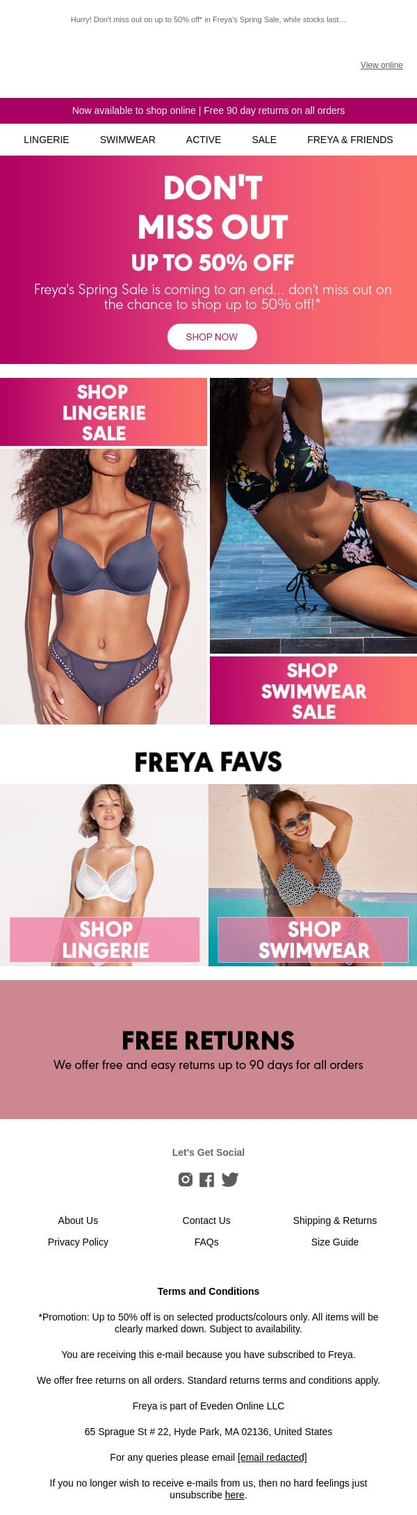 DON'T MISS OUT | Up to 50% Off email from Freya screenshot