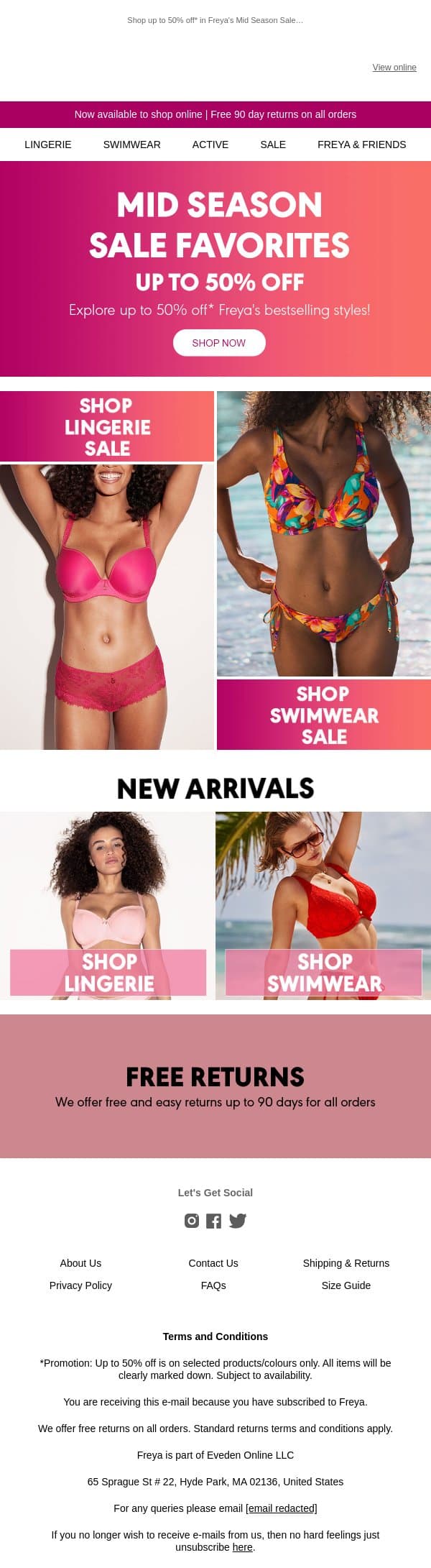 Mid Season Sale fav Styles | Up to 50% Off email from Freya screenshot
