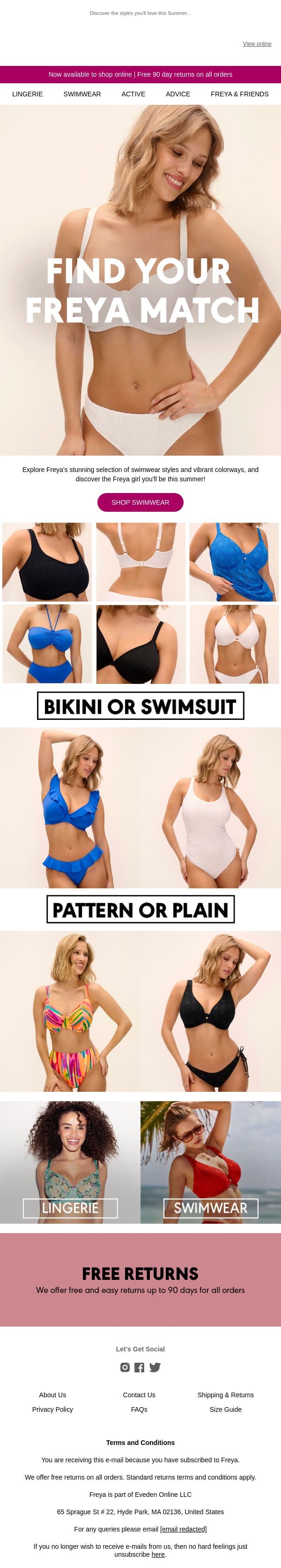 What's Your Swim Vibe? email from Freya screenshot