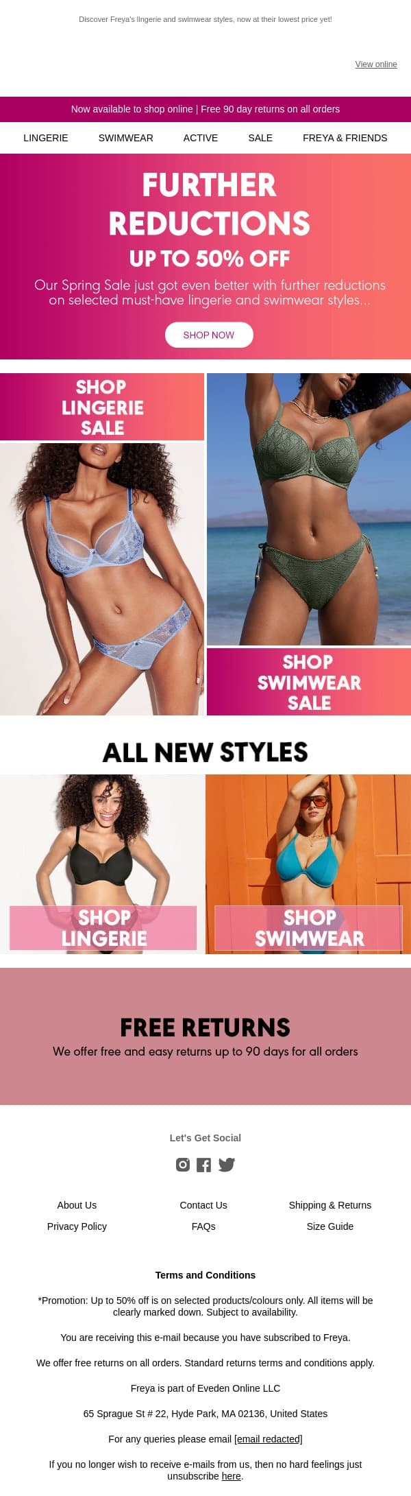 FURTHER REDUCTIONS | Up to 50% Off email from Freya screenshot