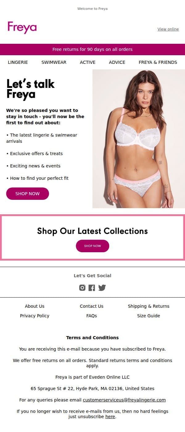 Hey, nice to meet you email from Freya screenshot