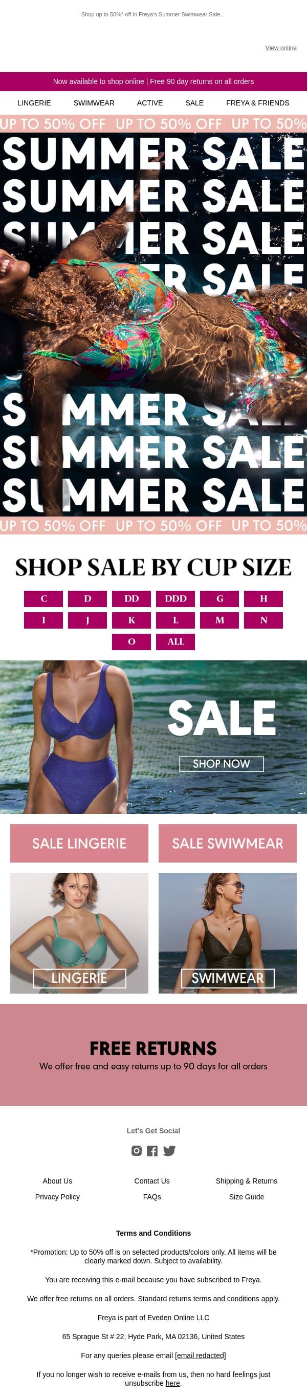 Biggest Swimwear Sale of the Season email from Freya screenshot