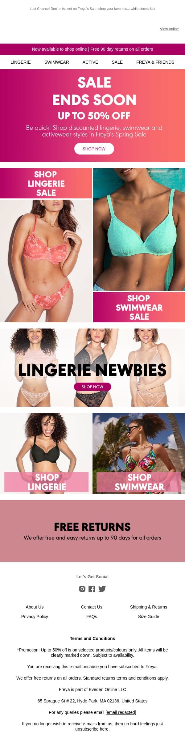 Spring Sale FINAL CALL | Up to 50% Off email from Freya screenshot