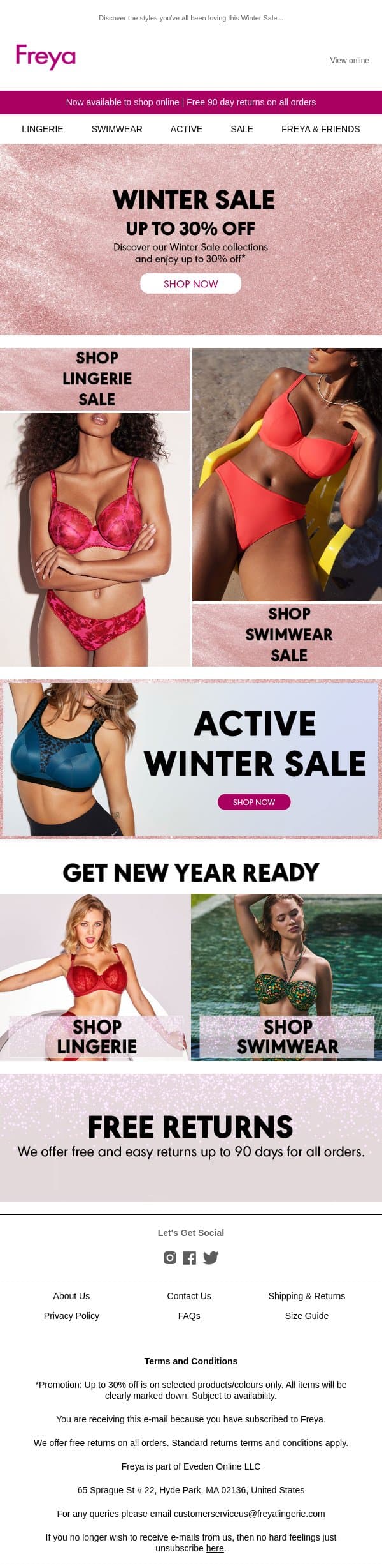 Freya's Winter Sale | Up to 30% off email from Freya screenshot