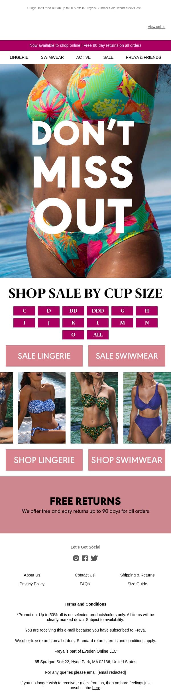 Selling Fast: Summer Styles Up to 50% Off email from Freya screenshot