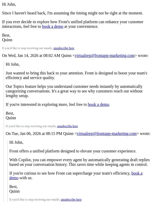 Re: Front | AI-powered efficiency email from Front screenshot