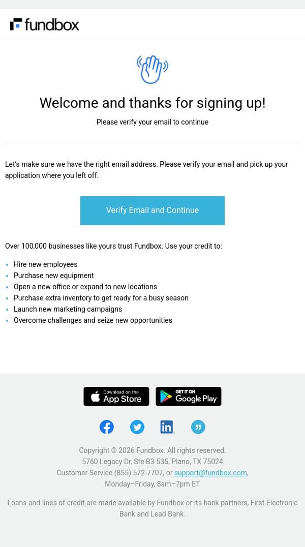 Hello from Fundbox email from Fundbox screenshot
