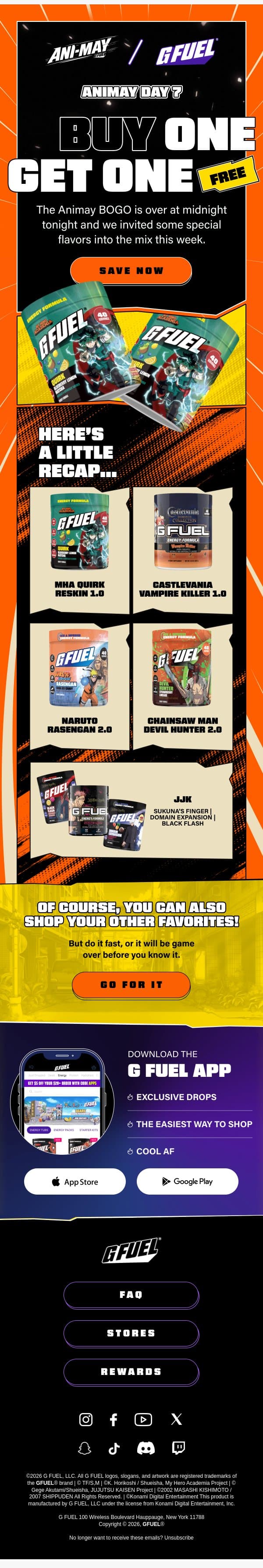 ⚠️ Final DAY for ANIMAY BOGO email from G Fuel screenshot