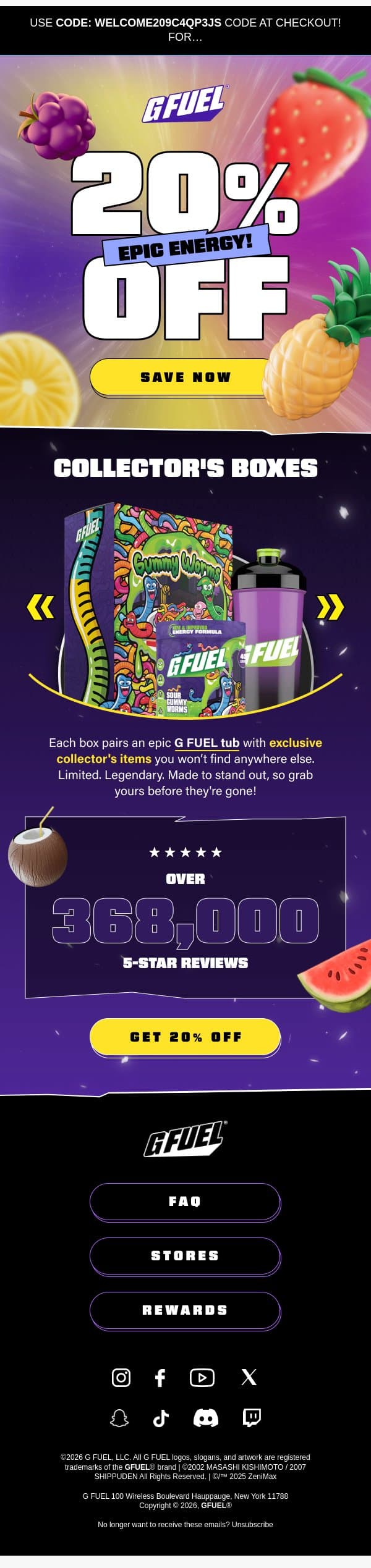 20% off is waiting 👀 email from G Fuel screenshot