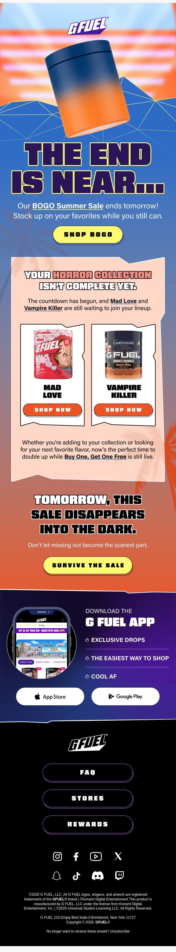 🚨LAST FULL DAY of BOGO email from G Fuel screenshot