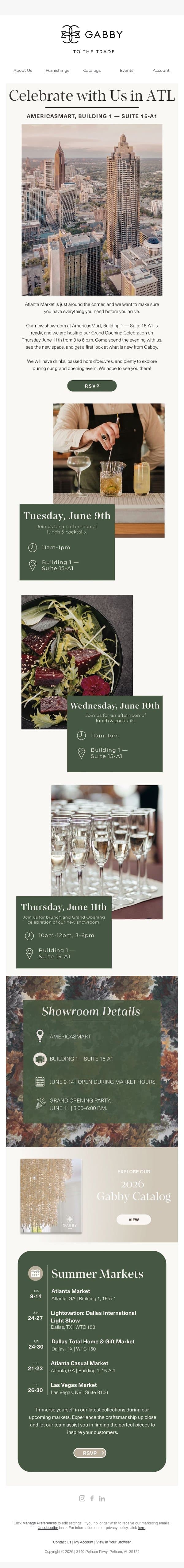 Join Us for an Evening at Gabby's New Atlanta Showroom email from Gabby screenshot