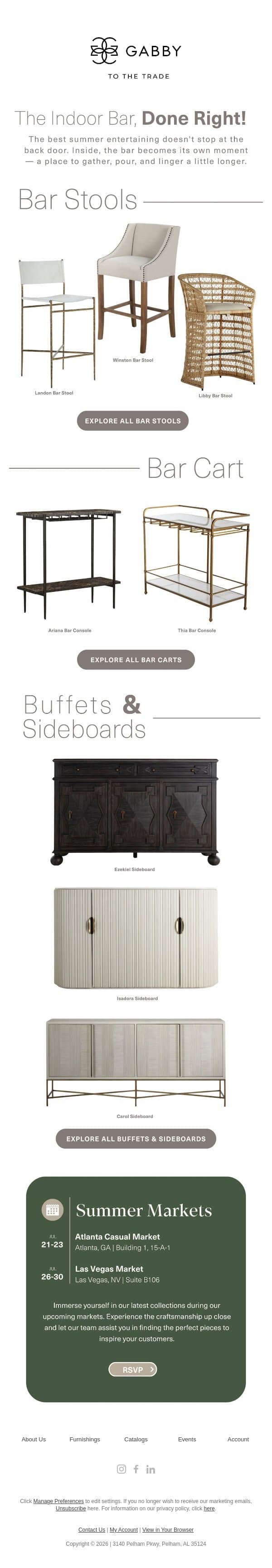 Stock the Bar. Style the Space. email from Gabby screenshot