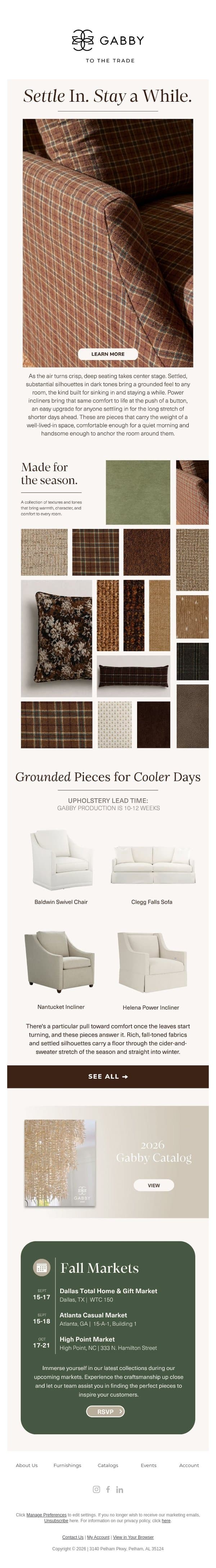 Deep Seating for the Season Ahead email from Gabby screenshot