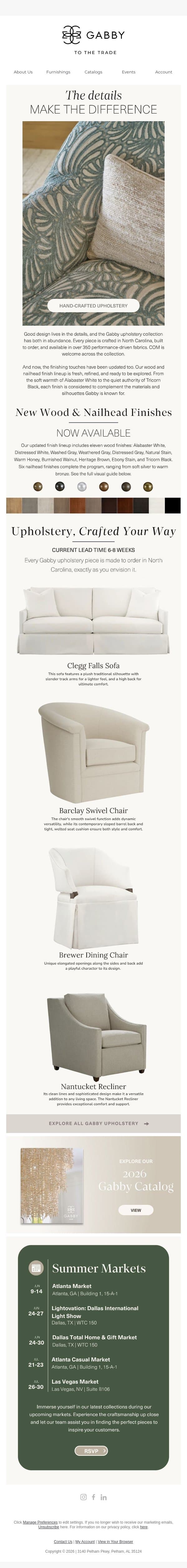 Fresh Finishes for the Gabby Upholstery Collection email from Gabby screenshot
