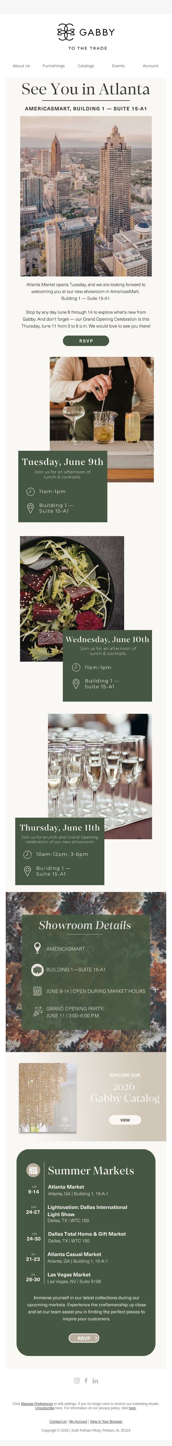 Atlanta Market Starts Tuesday — See You Soon! email from Gabby screenshot