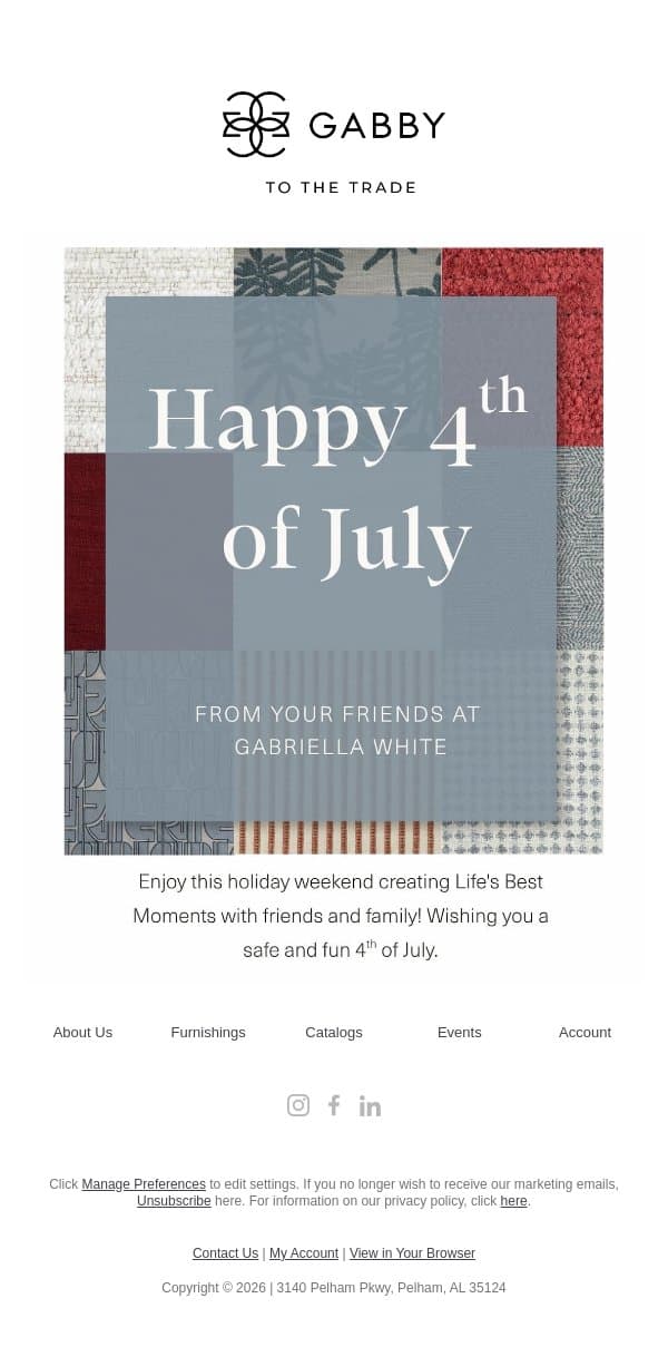 Wishing You a Happy Fourth of July 🇺🇸 email from Gabby screenshot