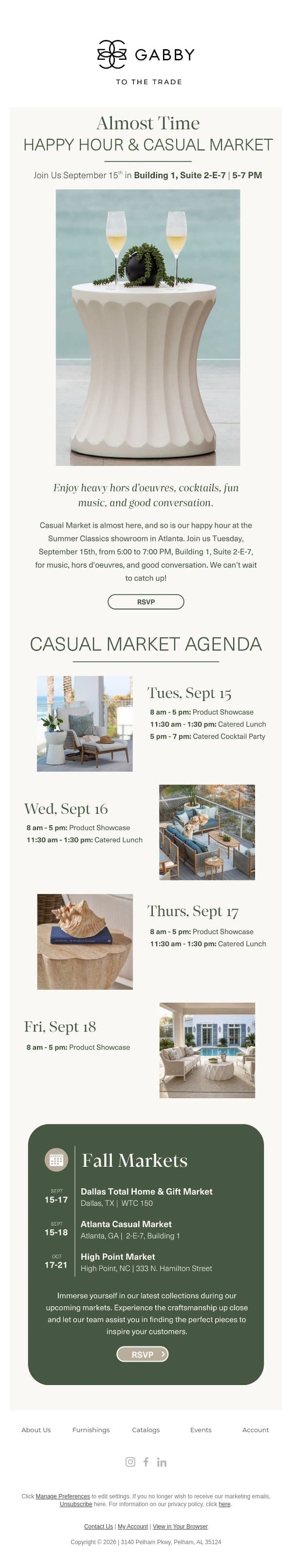 A Few Days Until Happy Hour and Casual Market in Atlanta email from Gabby screenshot