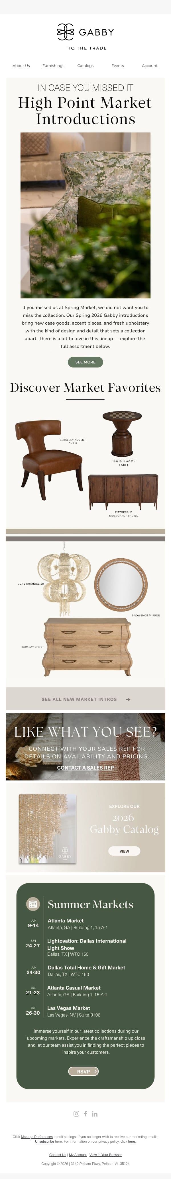In Case You Missed It — Gabby at Spring High Point Market email from Gabby screenshot