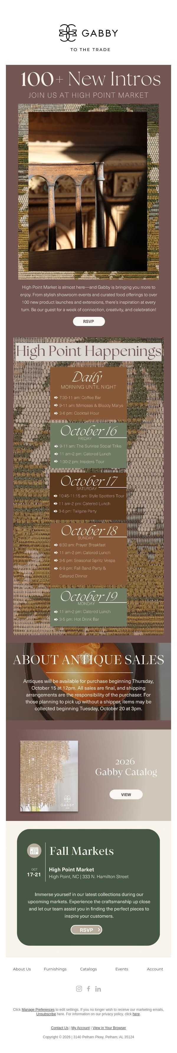 Join Us at High Point Market This October email from Gabby screenshot