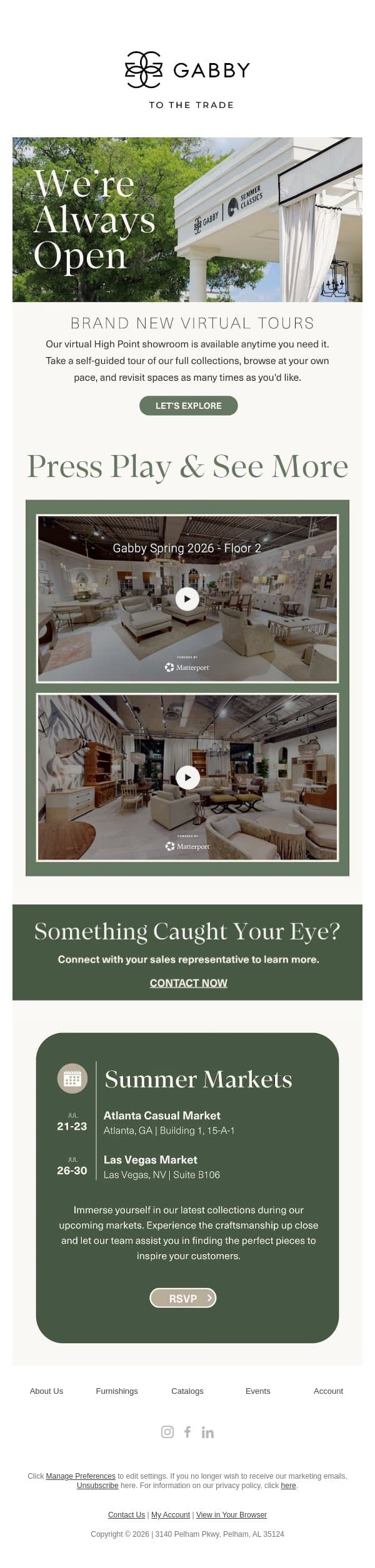 The Showroom Never Closes email from Gabby screenshot