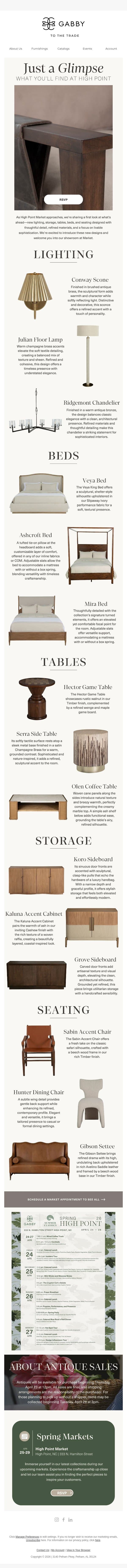A First Look at New Designs Ahead of High Point Market email from Gabby screenshot