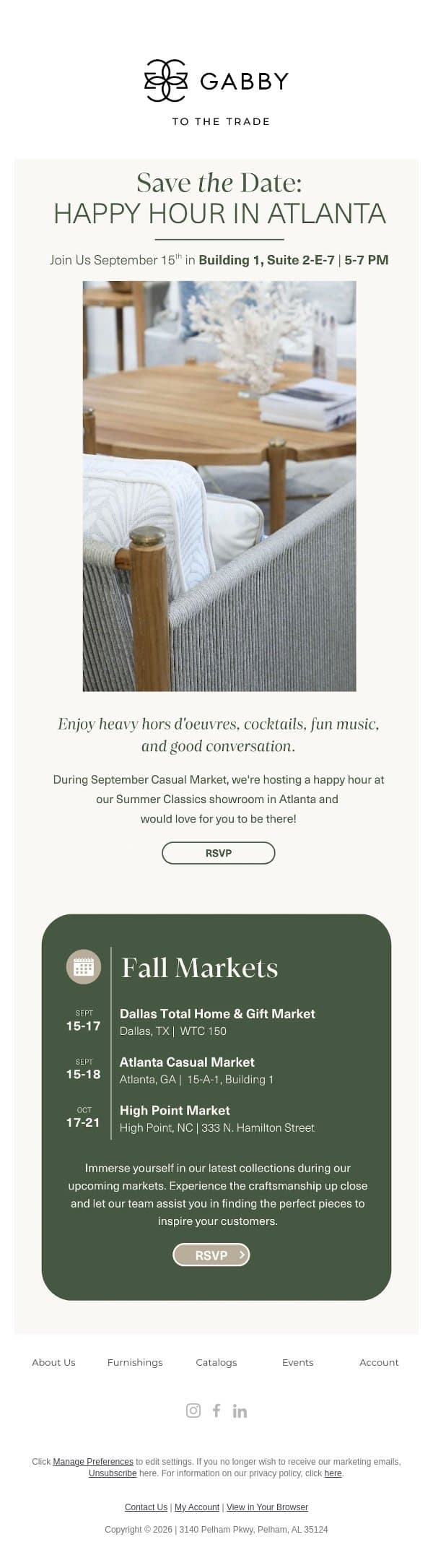 Save the Date: September Casual Market email from Gabby screenshot