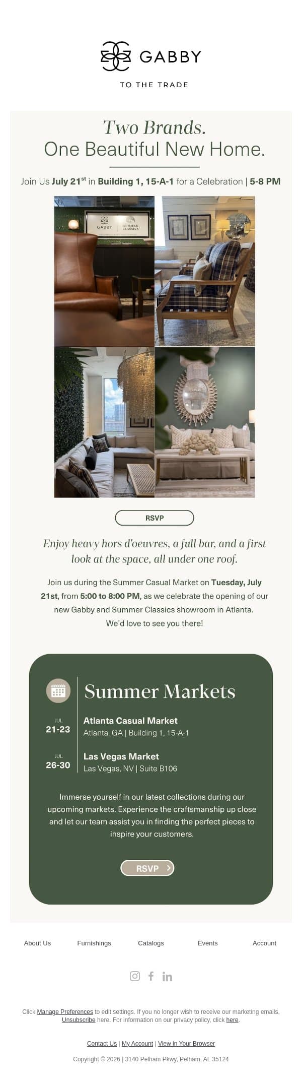 You're Invited: A Showroom Debut in Atlanta email from Gabby screenshot