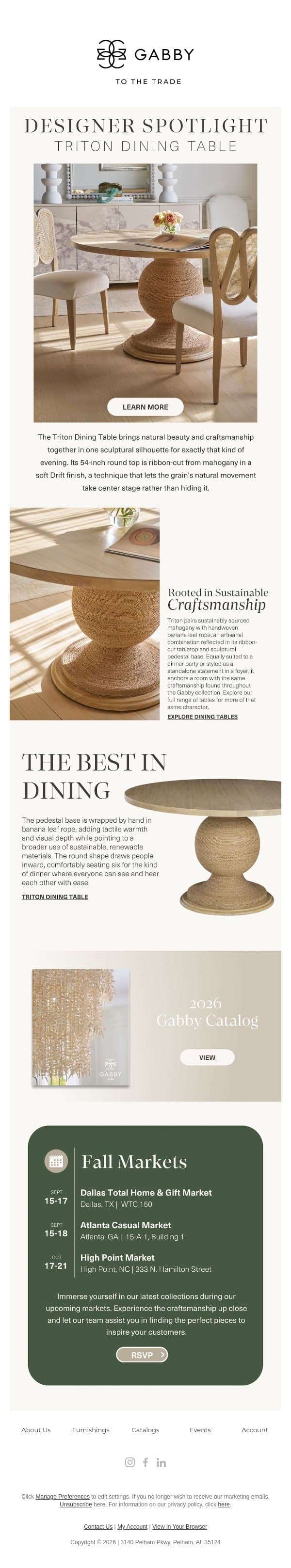 Discover the Triton Mahogany Pedestal Dining Table email from Gabby screenshot