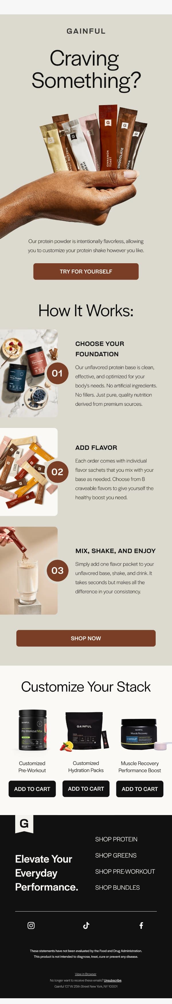 Your Daily Protein Routine, Reinvented email from Gainful screenshot
