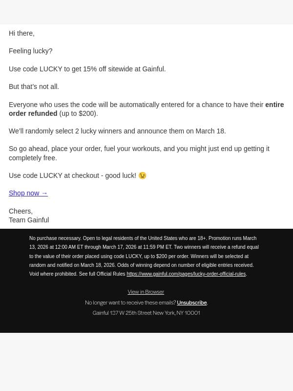 🍀 Feeling Lucky? email from Gainful screenshot