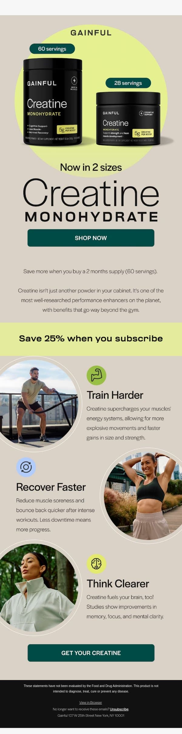 Product Spotlight: Creatine Monohydrate email from Gainful screenshot