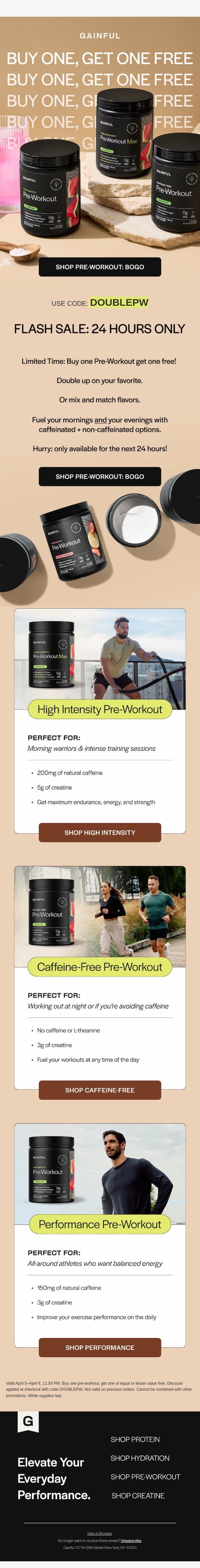 Pre-Workout: Buy One, Get One Free email from Gainful screenshot